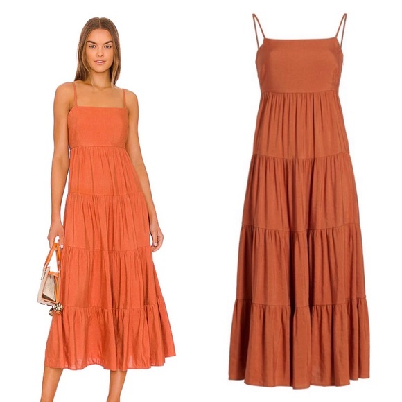 L’Agence Veda Tiered Dress Linen Blend in auburn color , XS/S - Picture 1 of 12